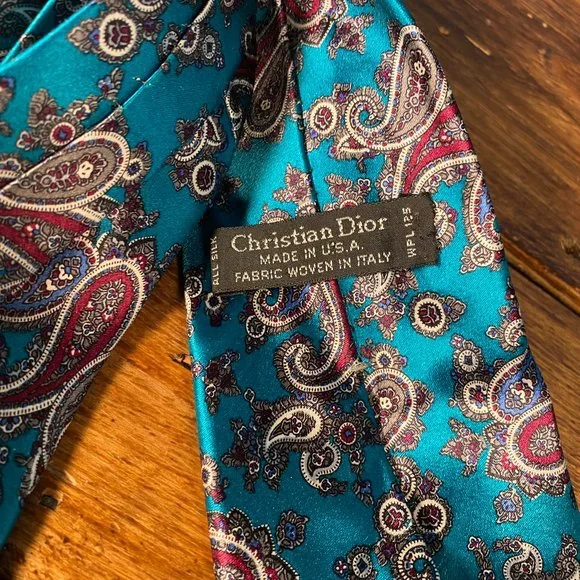 Christian Dior Paisley Print Silk Neck Tie Blue - Picture 4 of 7
